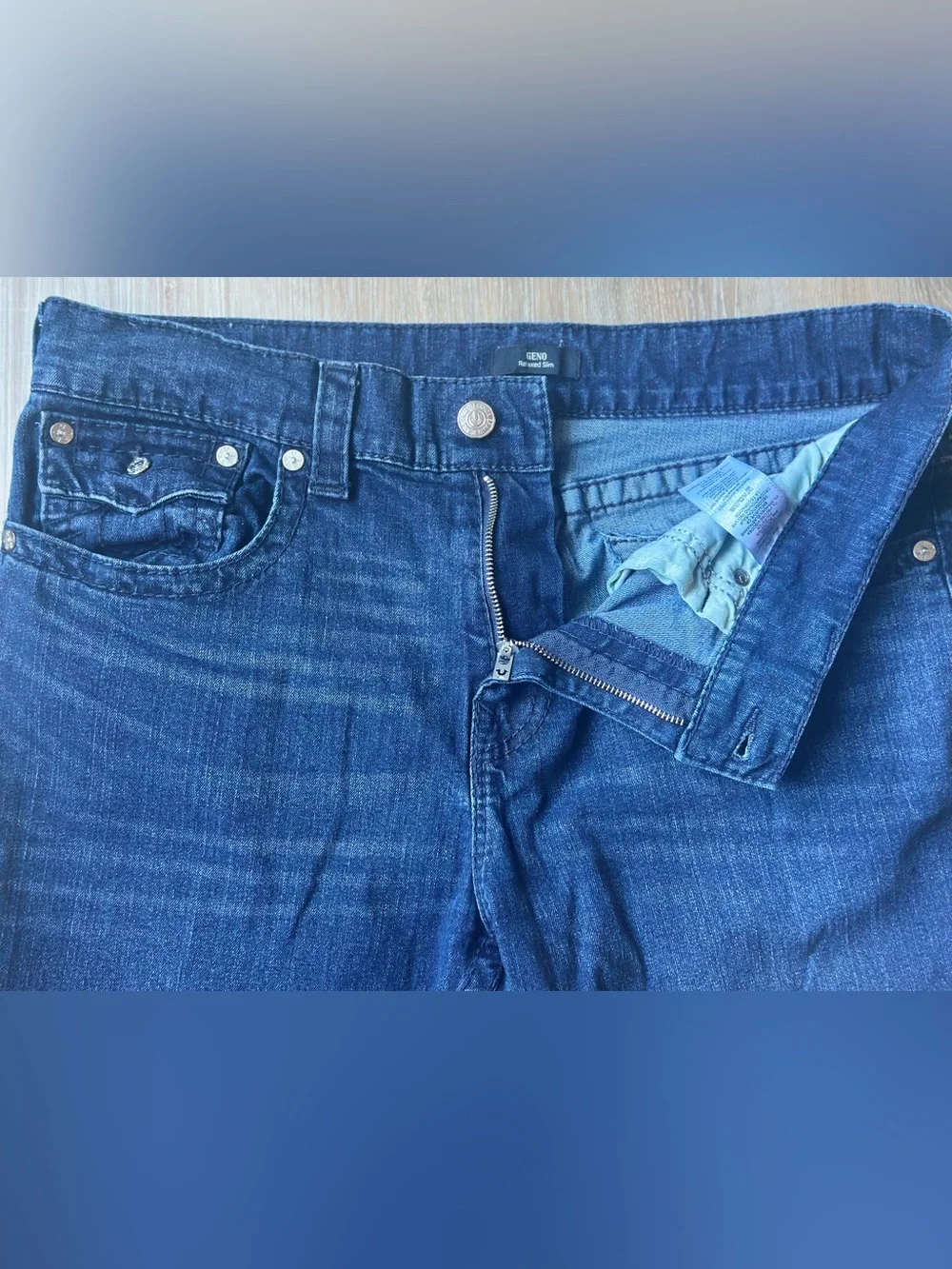 True Religion Indigo Blue Geno Slim Fit Straight Jeans Sz 38
